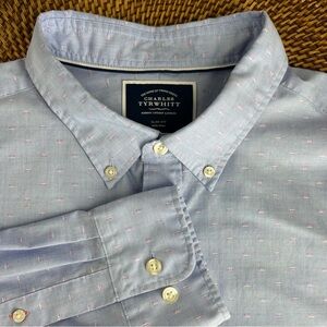 Mens Charles Tyrwhitt‎ Non-Iron Slim Fit XL Dress Shirt  Blue With Pink & White